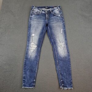 Silver Jeans Co Suki Jeans Womens 29 Distressed Mid Rise Skinny Super Stretch De